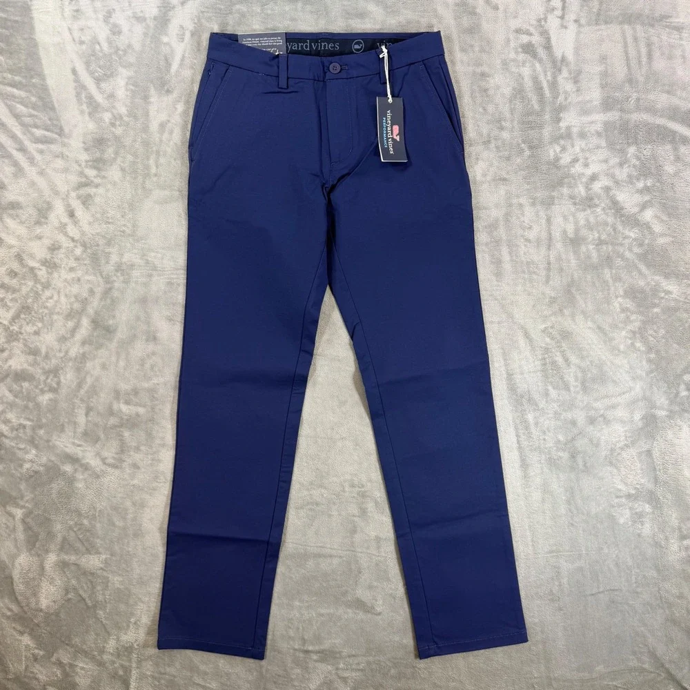 New Vineyard Vines OTG Slim Pants Mens Size 28x32 Navy Blue Chino Performance